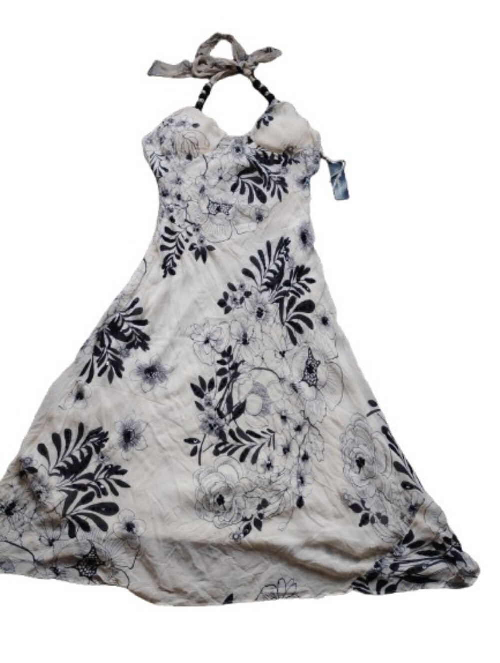 NWT TEMPTATIONS BEADED HALTER DRESS BLACK BEIGE SIZE XL QUIET LUXURY